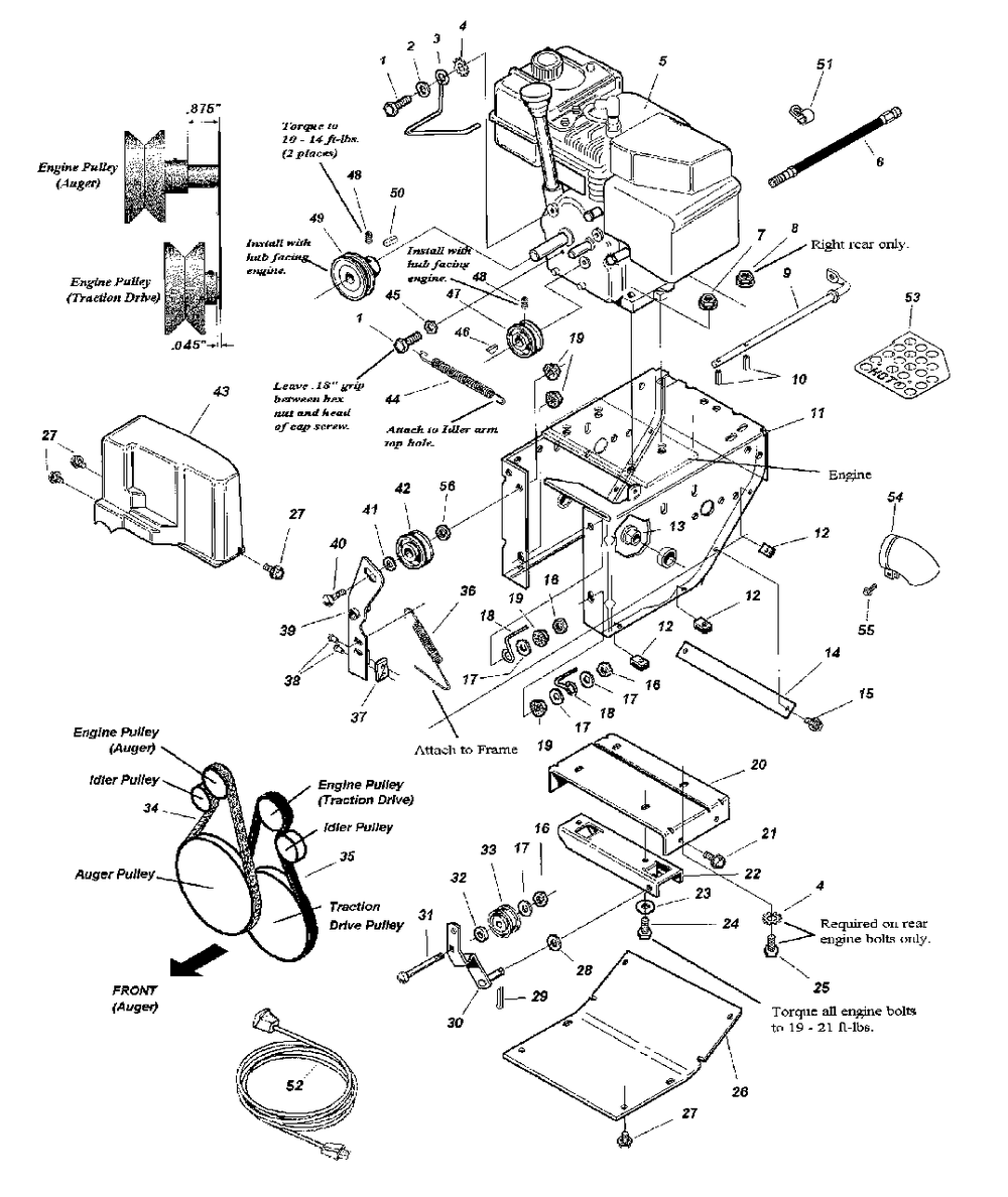 Engine, Pulleys, And Frame Group - 8hp Briggs And Stratton (070epi8b) Diagram and Parts List for 860E 1694588 Simplicity Snow Blower
