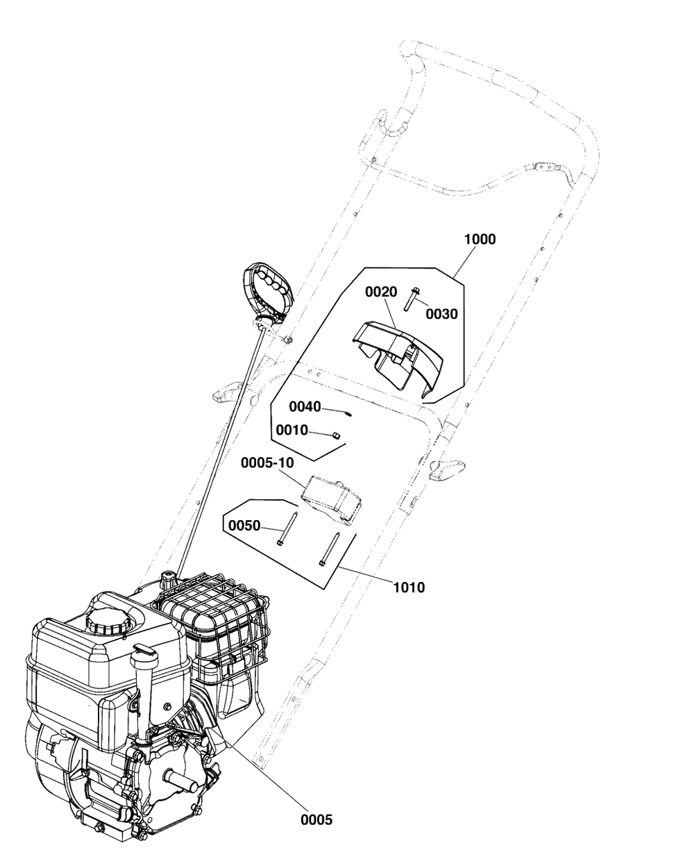 Engine Group Diagram and Parts List for 1022E 1697142-01 Simplicity Snow Blower