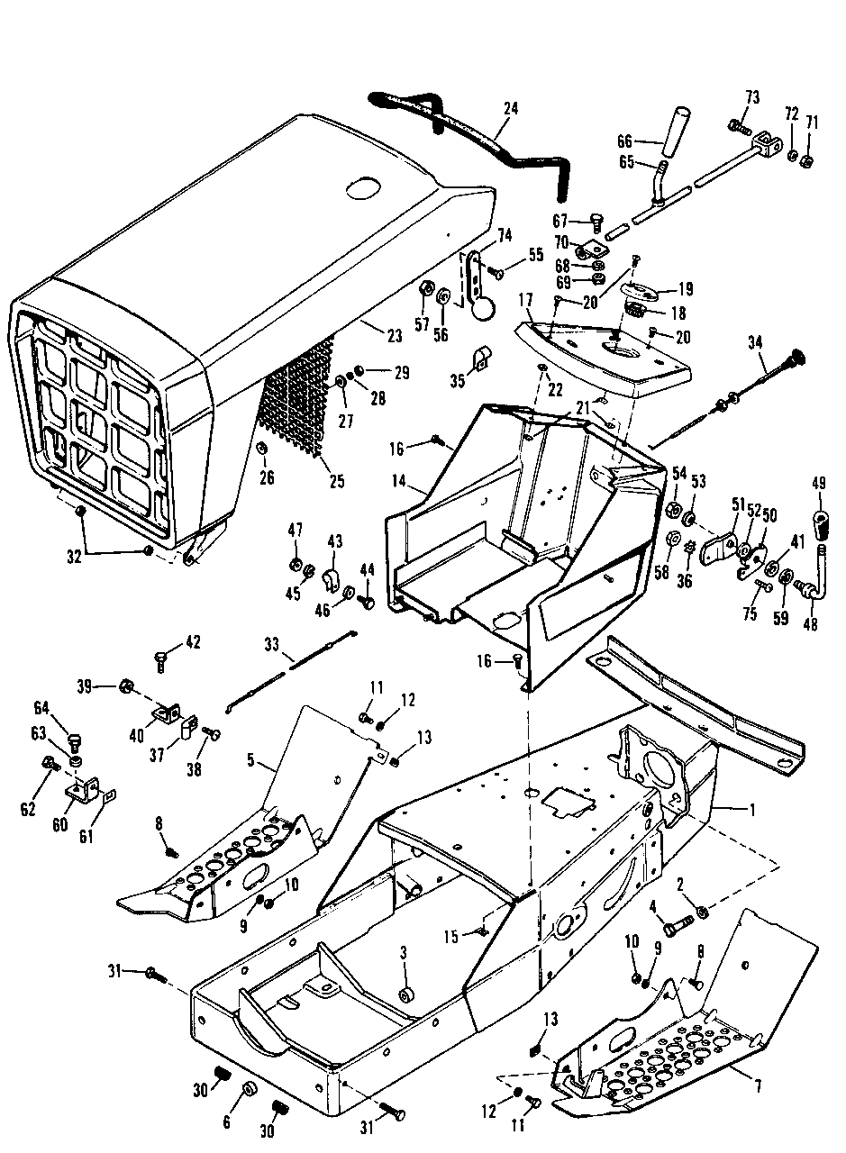 7010-7016 Frame, Hood, Grill And Instrument Panel Diagram and Parts List for 7010 1690018 Simplicity Lawn Tractor