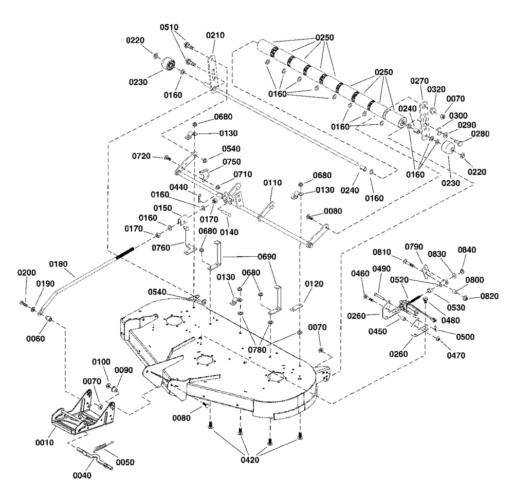48-Inch (122cm) Mower Deck - Height Adjustment And Roller Bar Group Diagram and Parts List for 2691669-00  Simplicity Lawn Tractor