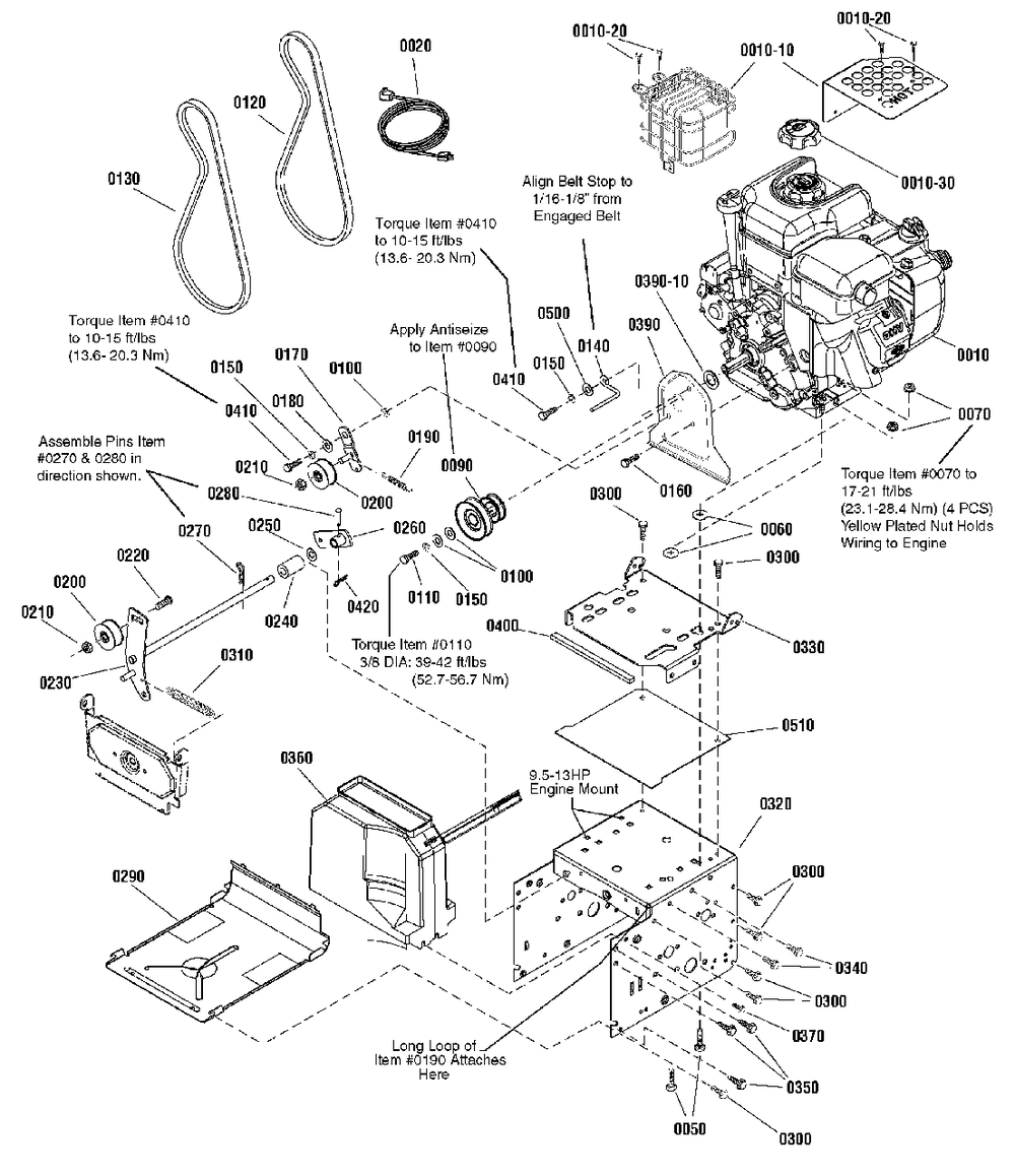 Engine And Frame Group Diagram and Parts List for H924RX 1695840 Simplicity Snow Blower