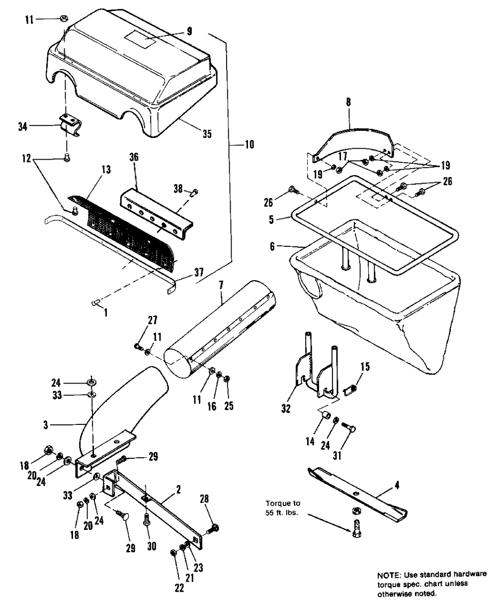 Rear Grass Catcher Group Diagram and Parts List for 1690657  Simplicity Lawn Tractor Accessories