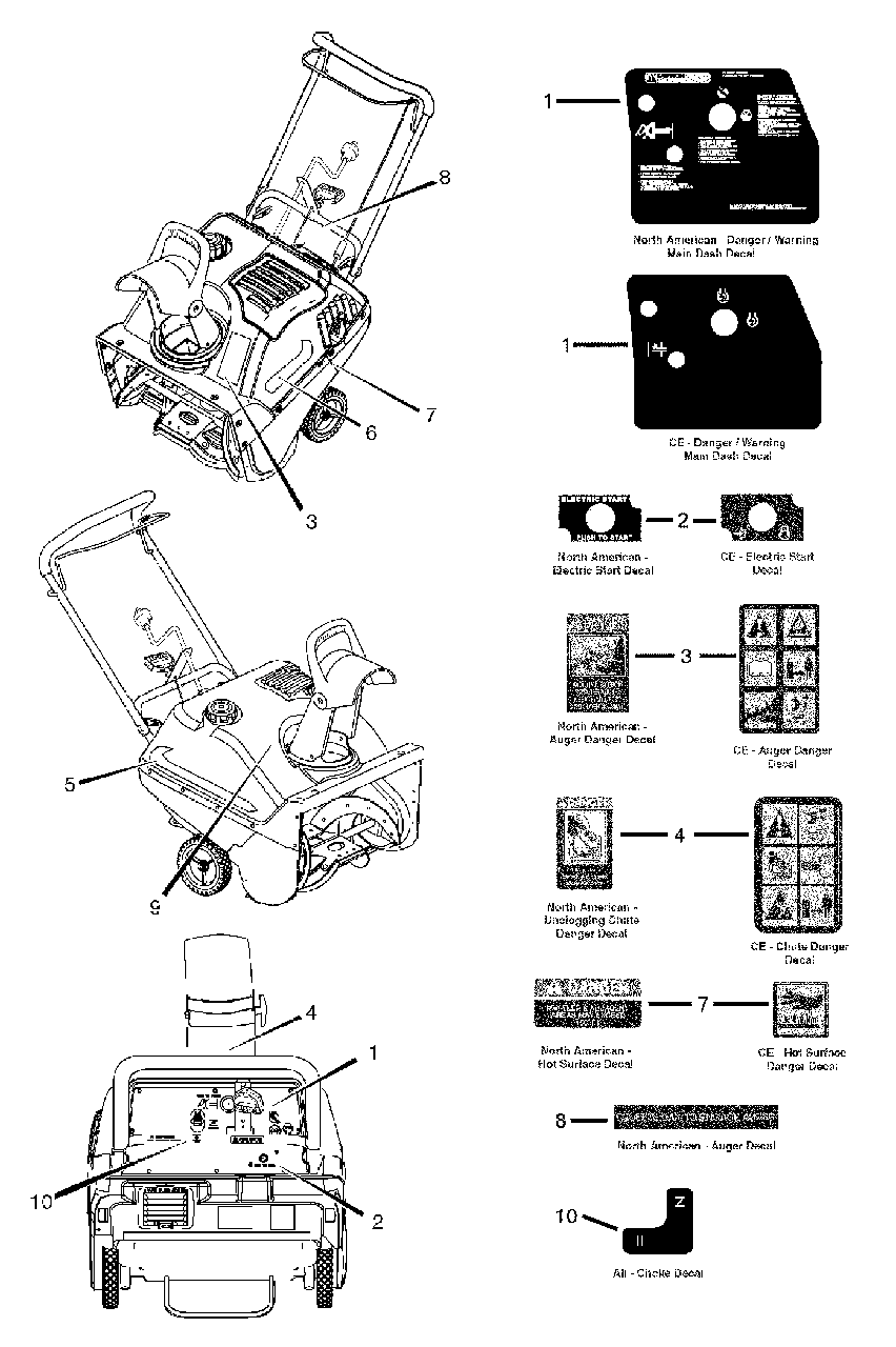 Decals Group Diagram and Parts List for 5022E (1695090)(2006) Simplicity Snow Blower