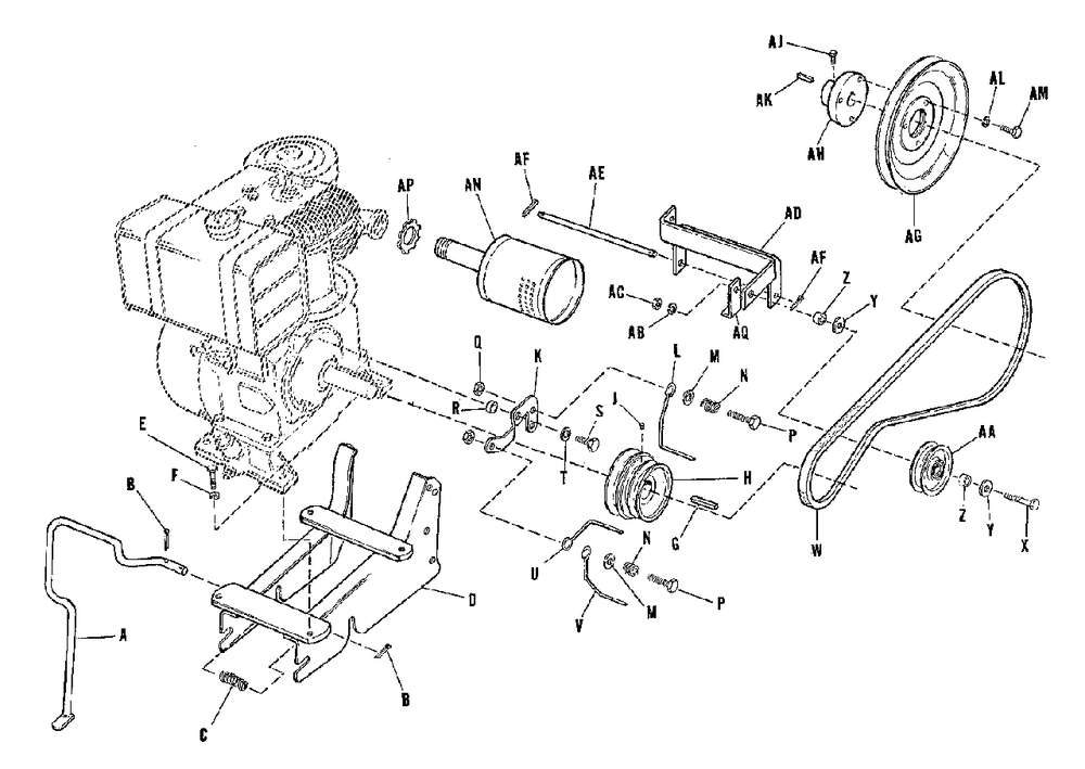 Engine Base And Pulleys Group (3595i01) Diagram and Parts List for W 990214 Simplicity Lawn Tractor