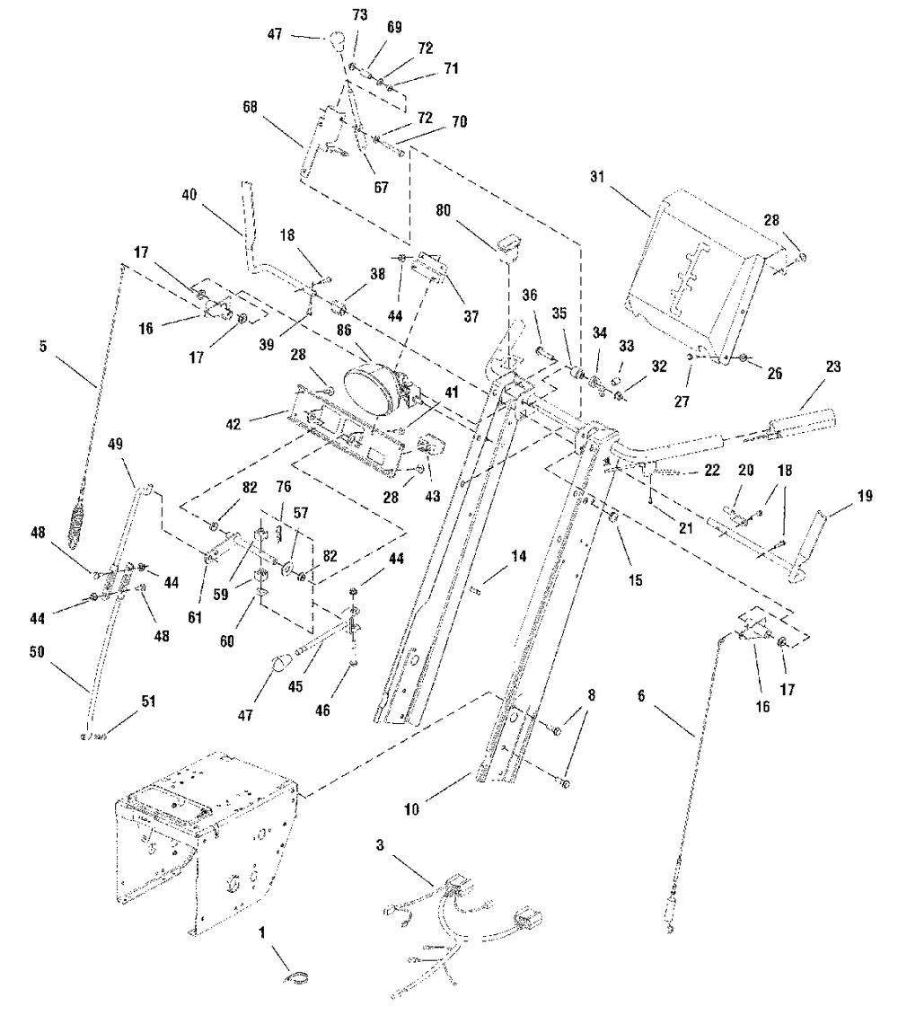 Handles And Controls Group Diagram and Parts List for P1738E 1695309 Simplicity Snow Blower