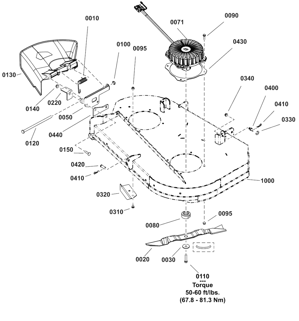 42-Inch Mower Deck - Housing, Arbors And Blades Group Diagram and Parts List for BLUEVOLTCZ1 2691983-00 Simplicity Lawn Tractor