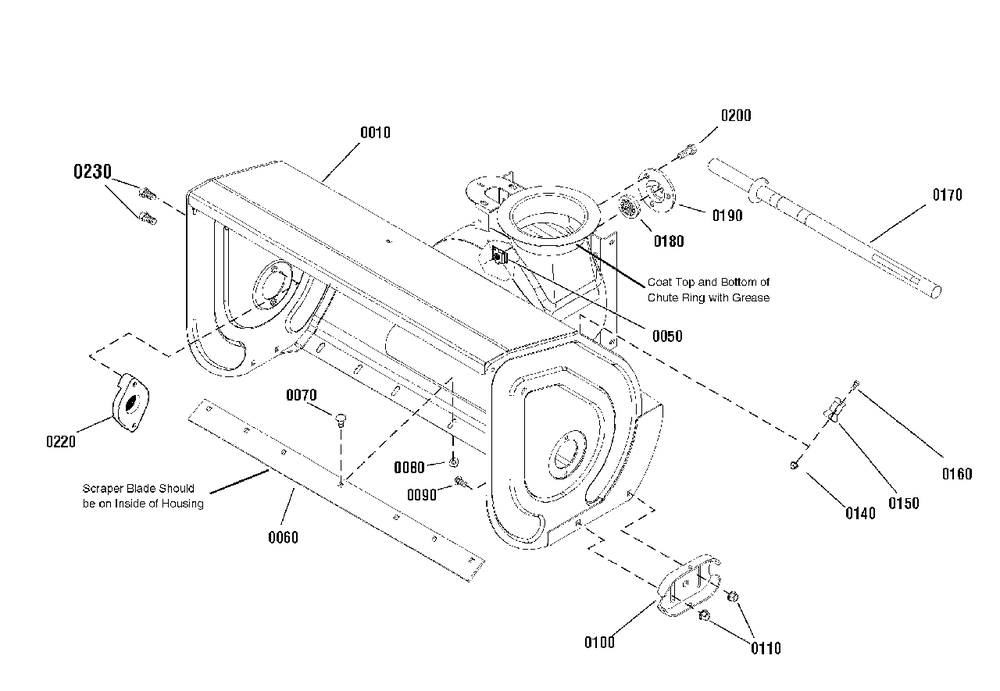 Auger Housing Group Diagram and Parts List for L1226E 1695820 Simplicity Snow Blower
