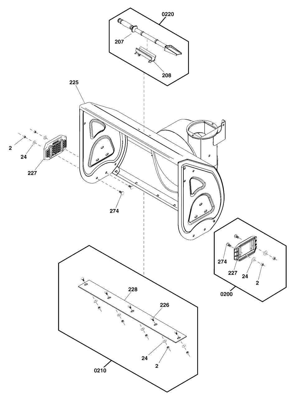 Auger Housing Group Diagram and Parts List for M1227E 1696819-02 Simplicity Snow Blower