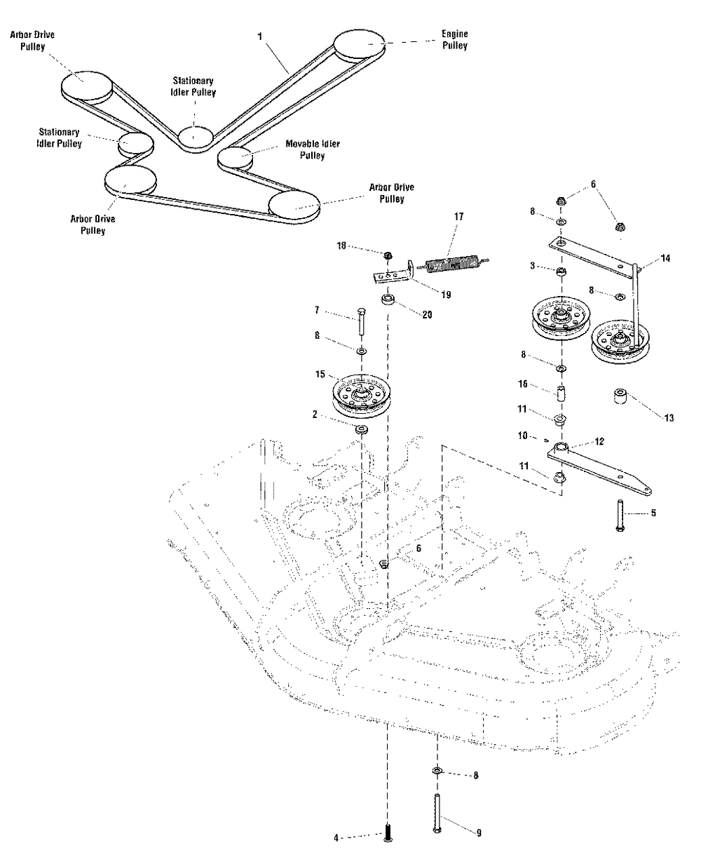 44-Inch And 50-Inch Mower Deck - Belt And Idler Group - Kohler And B&s Vanguard Diagram and Parts List for 2050 2690451 Simplicity Lawn Tractor