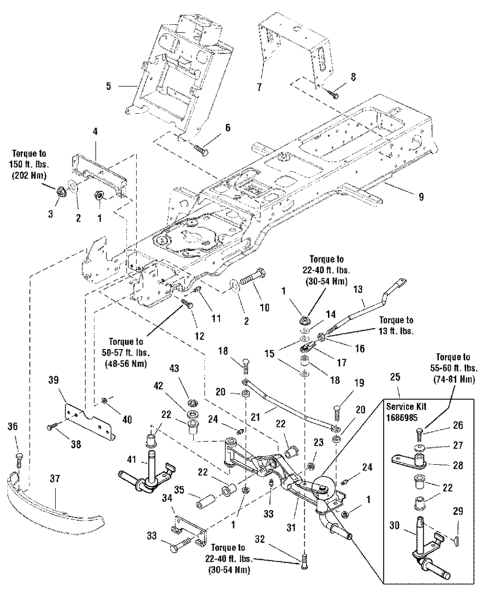 Frame And Front Axle Group Diagram and Parts List for 2690947-00  Simplicity Lawn Tractor
