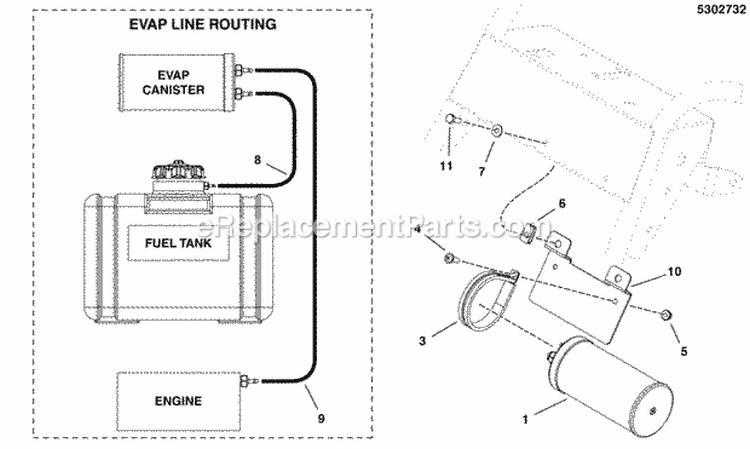Evap Canister Group Diagram and Parts List for 5900515  Simplicity Lawn Mower