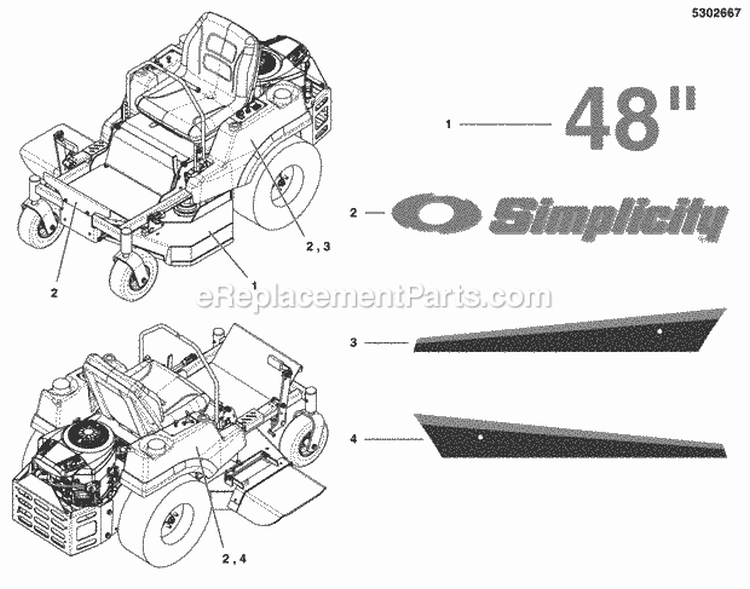 Decal Group - Brand  Model Diagram and Parts List for 5900506  Simplicity Lawn Tractor