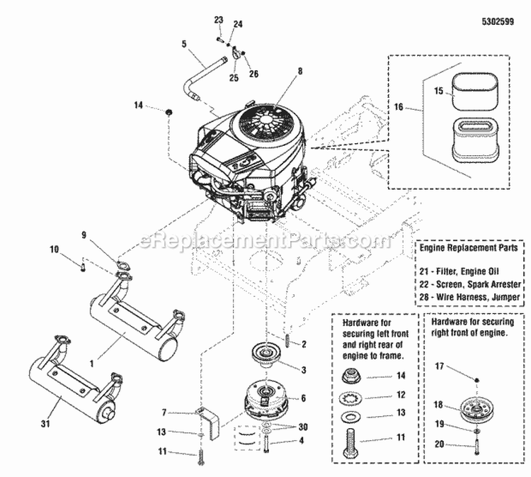 Engine  Pto Group Diagram and Parts List for 5900506  Simplicity Lawn Tractor