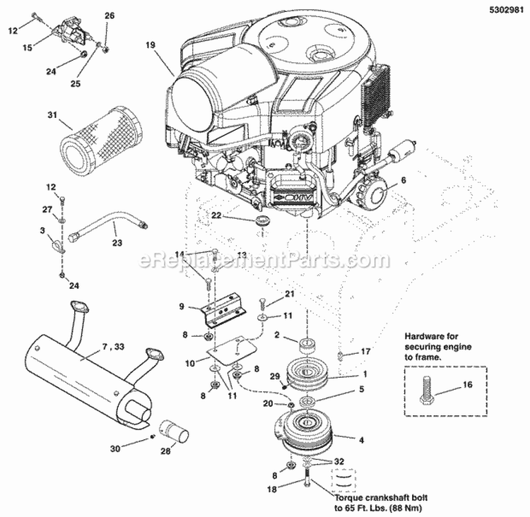 Engine  Pto Group - Briggs  Stratton - Commercial Turf Diagram and Parts List for 5900525  Simplicity Lawn Tractor