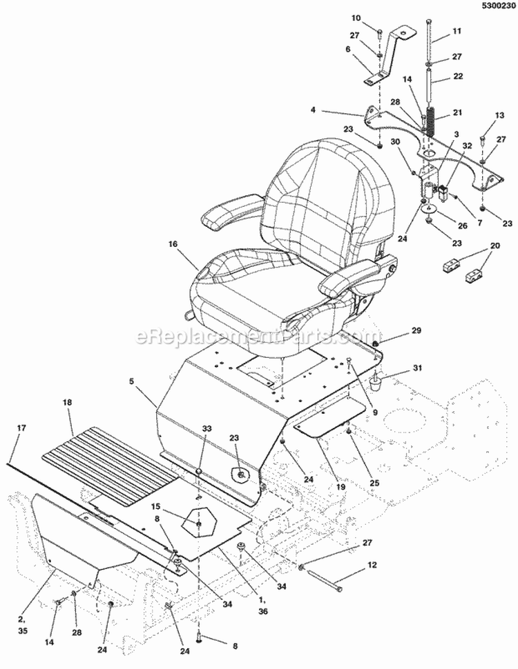 Seat Mount  Floor Group - SN 2016269736  Above (5300230) Diagram and Parts List for 5900525  Simplicity Lawn Tractor