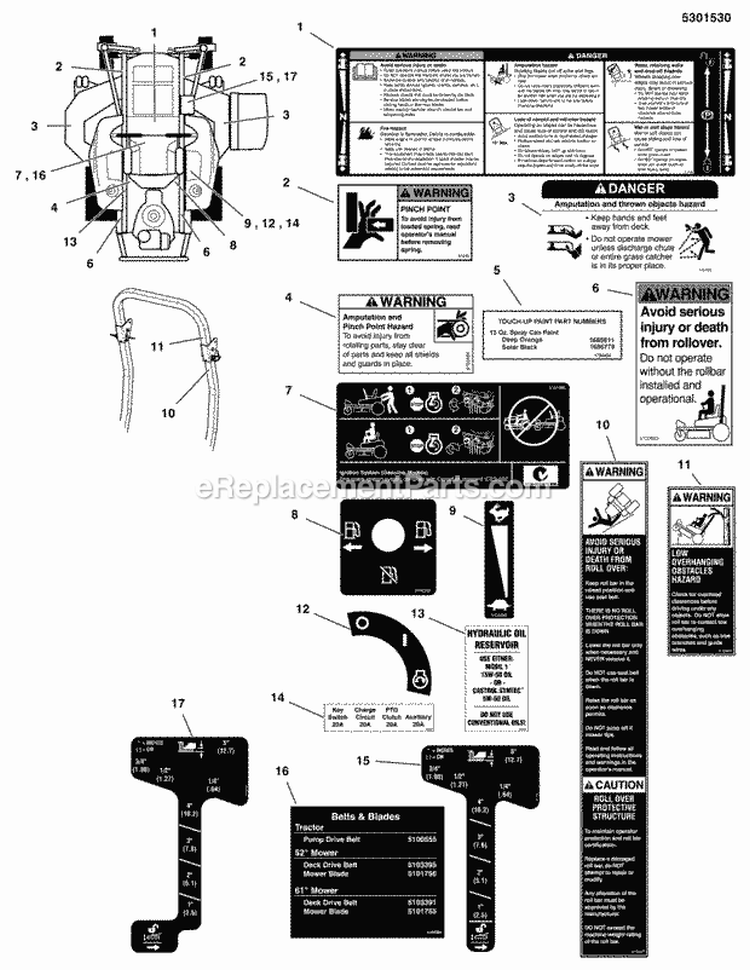 Decals - Safety  Operation Diagram and Parts List for 5900525  Simplicity Lawn Tractor