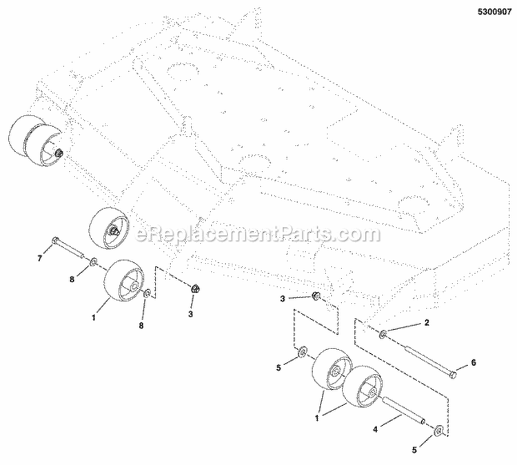52 Mower Deck - Rollers Diagram and Parts List for 5900530  Simplicity Lawn Tractor