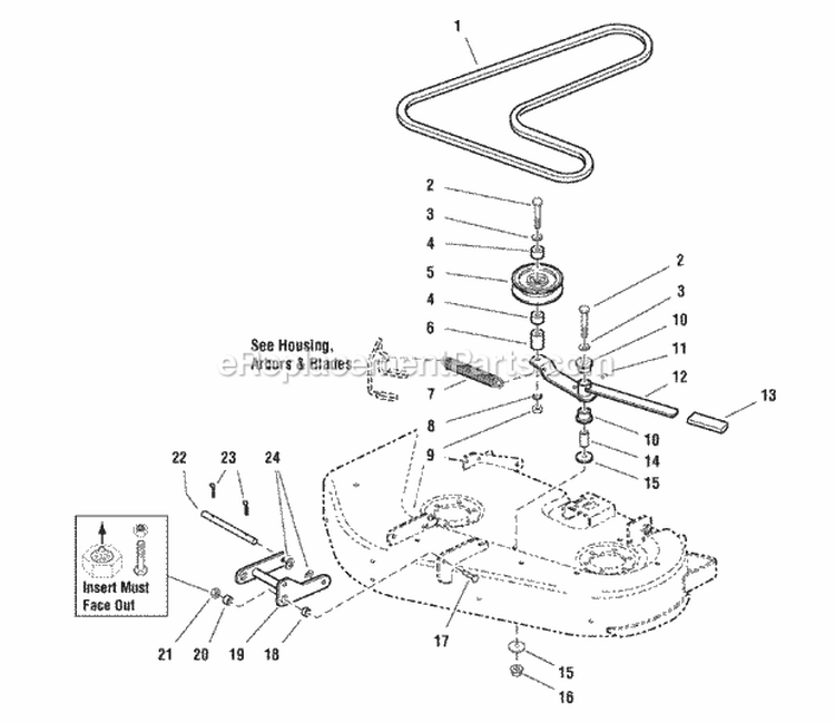 34 Mower Deck - Belt Idler Arm  Hitch Diagram and Parts List for 2690447  Simplicity Lawn Mower