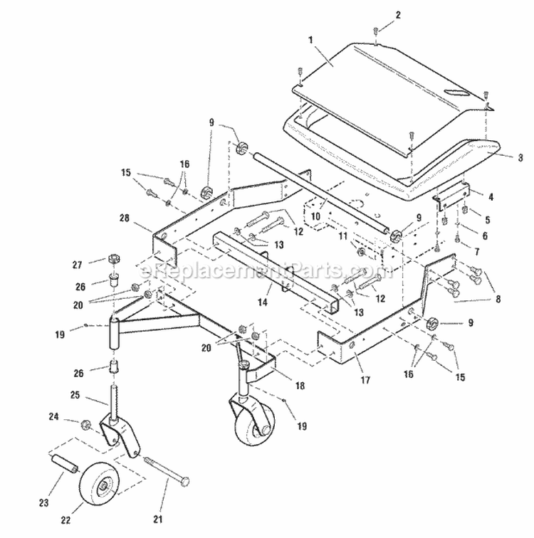 34 Mower Deck - Frame Caster  Shield Diagram and Parts List for 2690447  Simplicity Lawn Mower