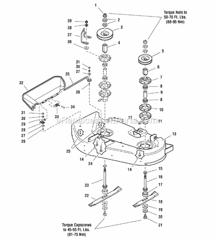 34 Mower Deck - Housing Arbors  Blades Diagram and Parts List for 2690447  Simplicity Lawn Mower