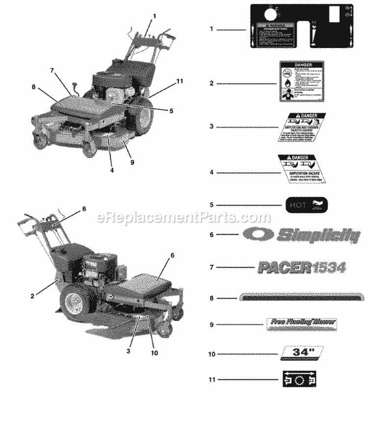 Decal Group - 34 Models Diagram and Parts List for 2690447  Simplicity Lawn Mower