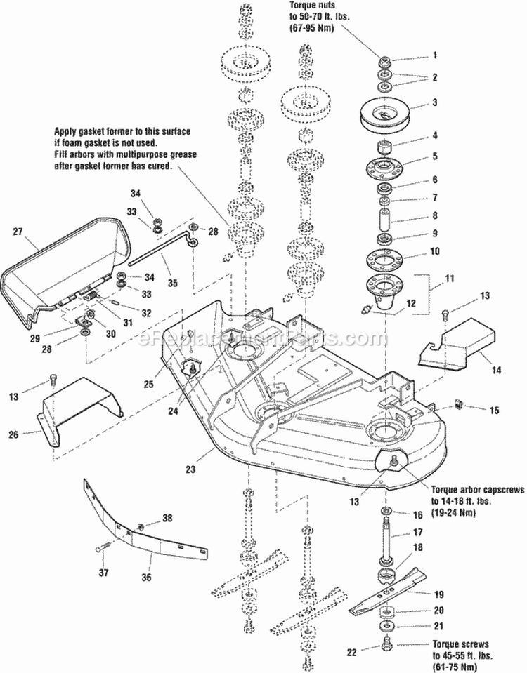 50 Mower Deck - Housing Arbors  Blades Group Diagram and Parts List for 5900728  Simplicity Lawn Tractor