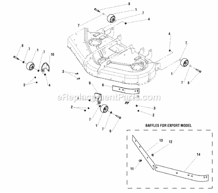 50 Mower Deck - Roller Group Diagram and Parts List for 5900728  Simplicity Lawn Tractor