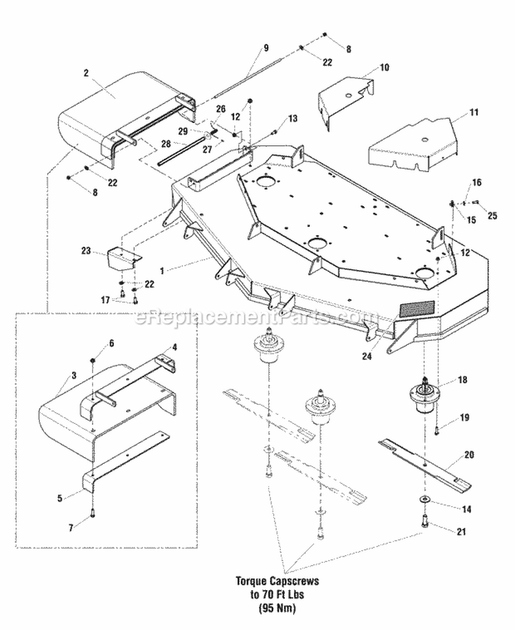 61 Mower Deck - Housing Covers Spindles  Blades Group Diagram and Parts List for 5900764  Simplicity Lawn Tractor
