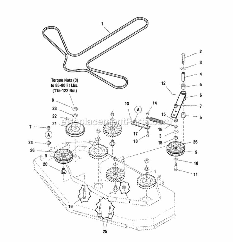 61 Mower Deck - Pulleys Belts  Idler Arm Diagram and Parts List for 5900764  Simplicity Lawn Tractor
