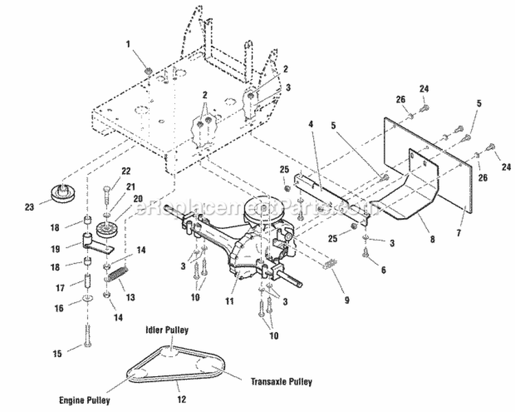 Transaxle Mount  Drive Idler Group Diagram and Parts List for 5900515  Simplicity Lawn Mower