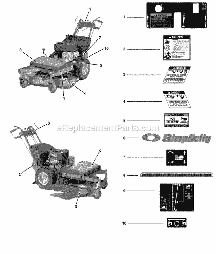 Decal Group - 32 Models Diagram and Parts List for 5900515  Simplicity Lawn Mower
