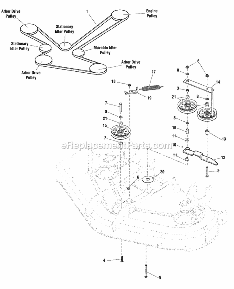 50 Mower Deck - Belt  Idler Group Diagram and Parts List for 5900777  Simplicity Lawn Tractor