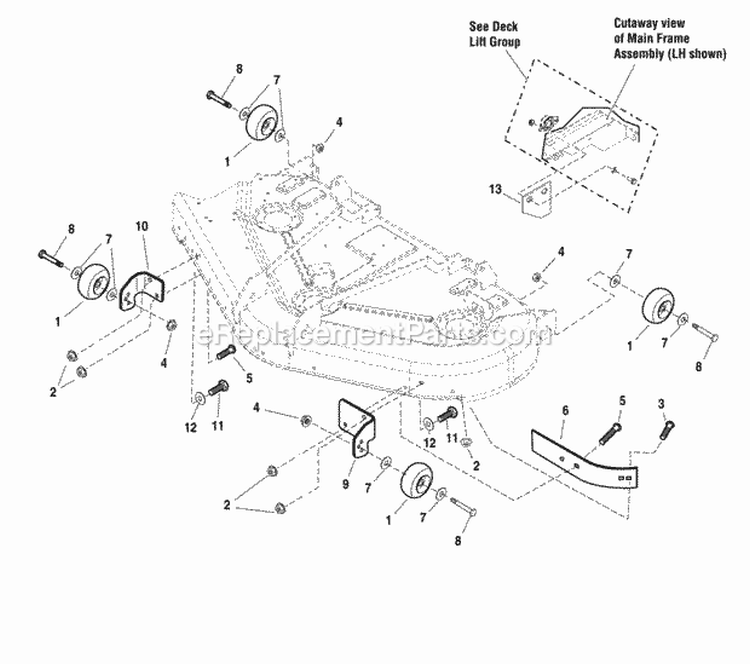50 Mower Deck - Rollers Group Diagram and Parts List for 5900777  Simplicity Lawn Tractor