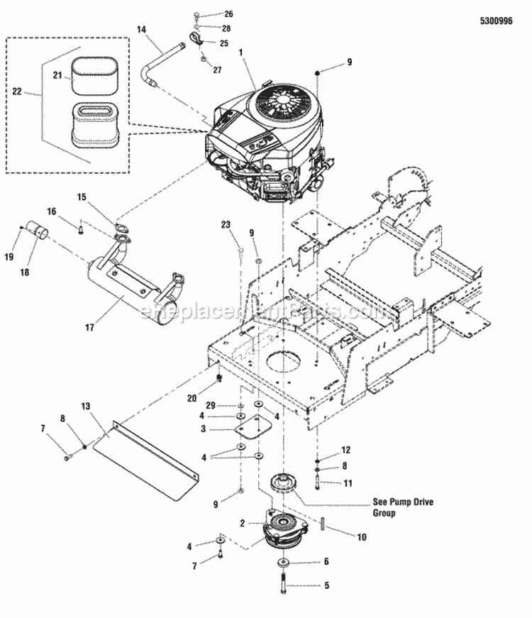 Engine Group Diagram and Parts List for 5900777  Simplicity Lawn Tractor
