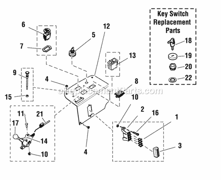 Instrument Control Panel Group Diagram and Parts List for 5900763  Simplicity Lawn Tractor