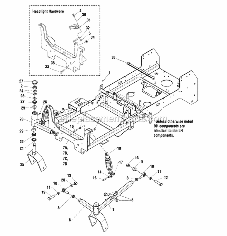 Main Frame  Front Suspension Group (432Frm0) Diagram and Parts List for 5900525  Simplicity Lawn Tractor