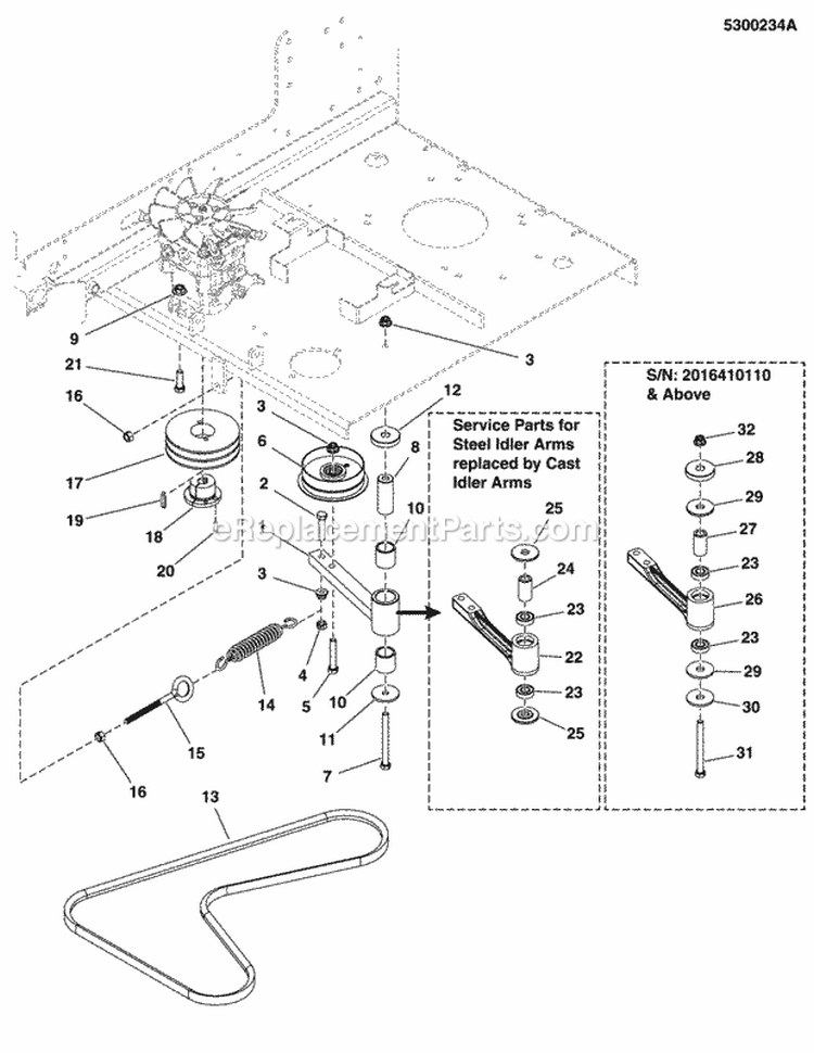 Pump Drive Group (5300234A) Diagram and Parts List for 2690479  Simplicity Lawn Tractor