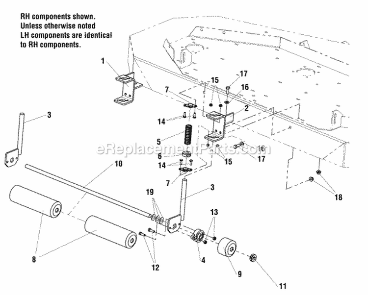 61 Mower Deck - Striping Roller Bar Diagram and Parts List for 2690479  Simplicity Lawn Tractor