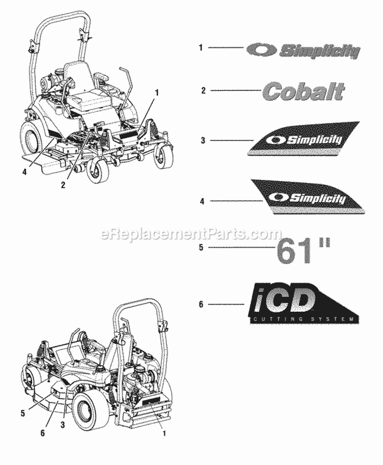 Decals - Brand  Model Diagram and Parts List for 2690479  Simplicity Lawn Tractor