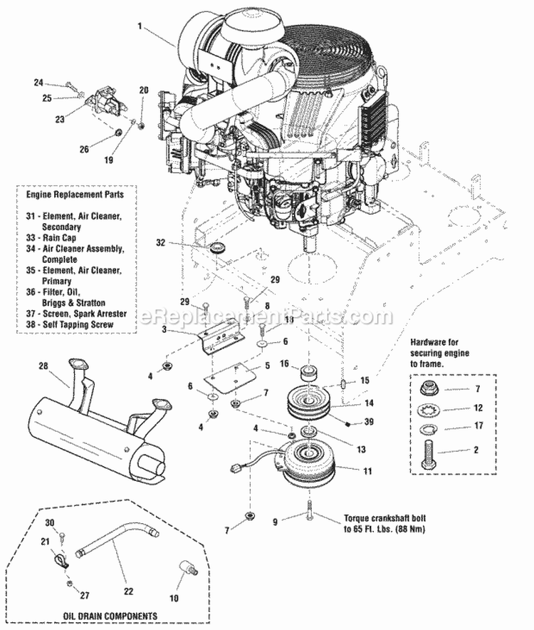 Engine Group - Briggs  Stratton Diagram and Parts List for 5900763  Simplicity Lawn Tractor