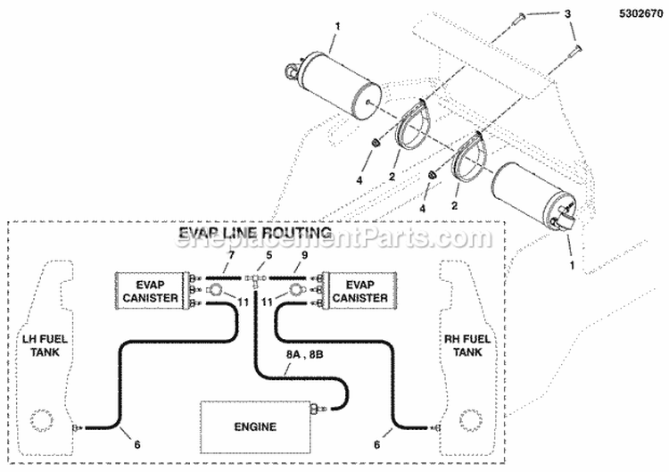 Evap Canister Group Diagram and Parts List for 5900525  Simplicity Lawn Tractor