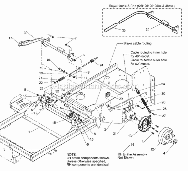 Parking Brake Group - 48 Models  52 Models SN 2014624505  Below Diagram and Parts List for 2690445  Simplicity Lawn Tractor
