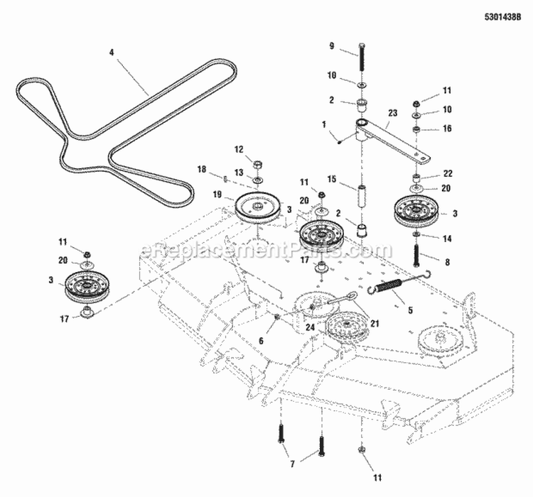 61 Mower Deck - Pulleys Belts  Idler Arm Diagram and Parts List for 5900821  Simplicity Lawn Tractor