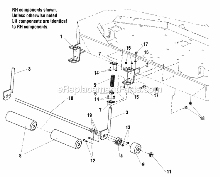 61 Mower Deck - Striping Roller Bar Diagram and Parts List for 5900821  Simplicity Lawn Tractor