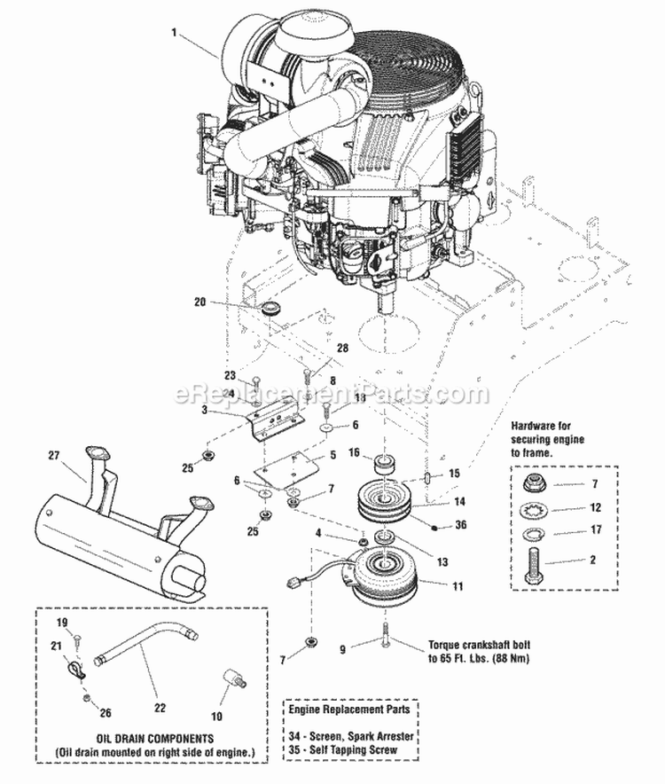 Engine Group - Pto - Briggs  Stratton Models Diagram and Parts List for 5900821  Simplicity Lawn Tractor