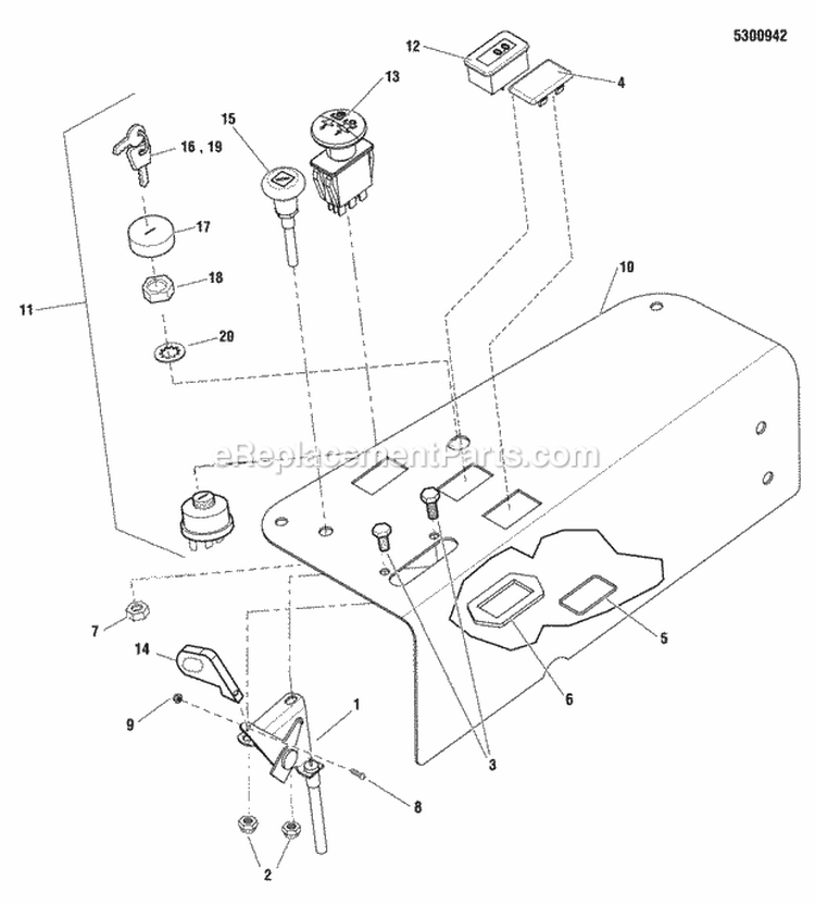 Instrument Control Panel Group Diagram and Parts List for 5900662  Simplicity Lawn Tractor