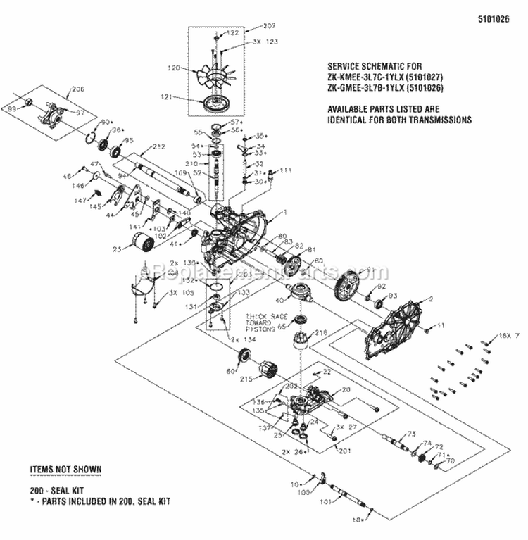 Transmission Service Parts Diagram and Parts List for 5900662  Simplicity Lawn Tractor