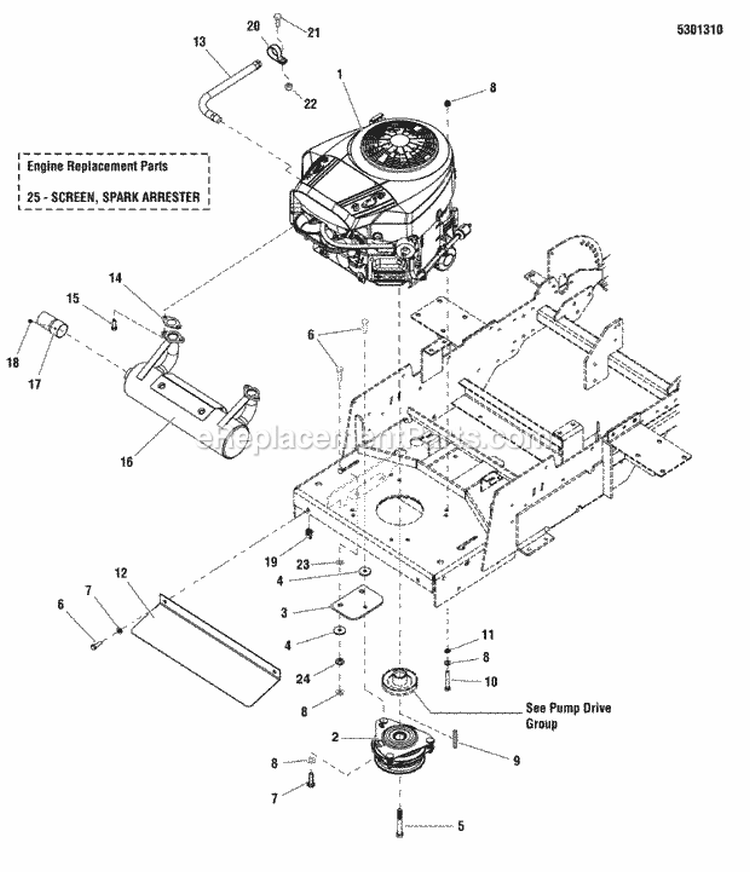Engine Group Diagram and Parts List for 5900928  Simplicity Lawn Tractor