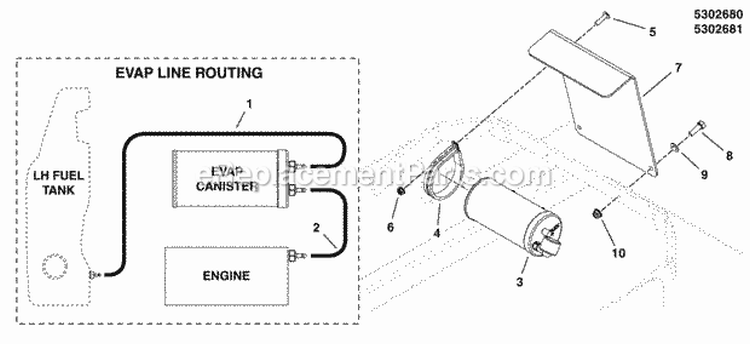 Evap Canister Group Diagram and Parts List for 5900821  Simplicity Lawn Tractor