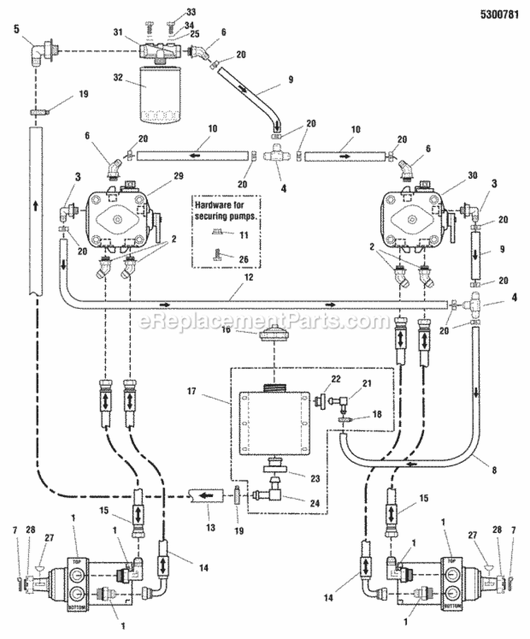 Hydraulic Group Diagram and Parts List for 5900765  Simplicity Lawn Tractor